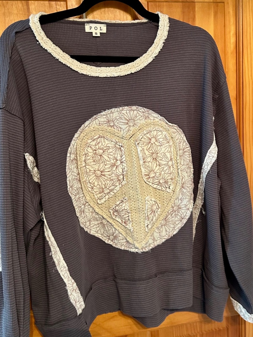T15 NWOT POL Peace Shirt Waffle Knit Gray Small